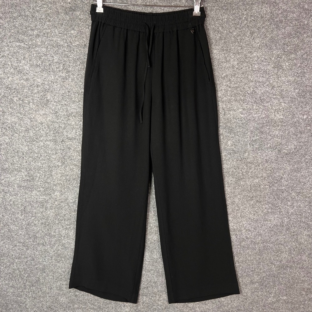 Twinset Milano Wide Leg Pants Womens 46 Black Excellent Elastic Waist Drawstring